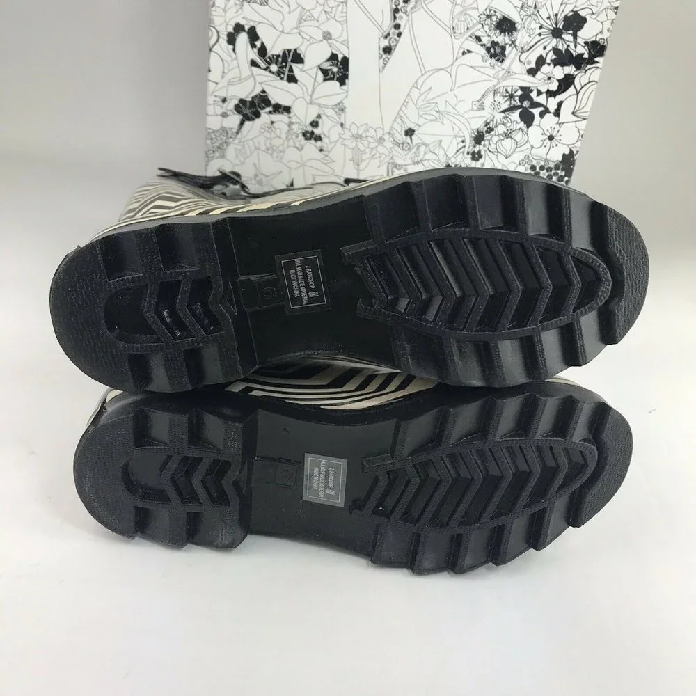 CL By‎ Laundry Chevron Rain Boots Black Beige Size
